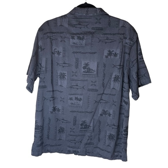 Columbia River Lodge Black Short Sleeve Button Up Palm Trees Fish Size Large - Picture 2 of 7